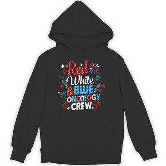 Red White Oncology Crew Firework Patriotic Independence Day Hoodie - Thegiftio UK