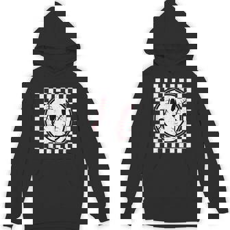 Retro Happy Face Game Day Baseball Pattern Smile Face Trendy Hoodie - Monsterry