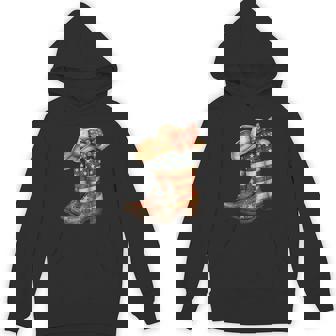 Retro Western Cowboy Boots Cowgirl American Flag 4Th Of July Hoodie - Thegiftio UK