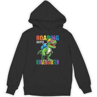 Roaring Into Kindergarten Boys Dinosaur T Rex Back To School Hoodie - Thegiftio UK