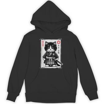 Samurai Cat Vintage Cute Graphic Kawaii Cat Hoodie - Thegiftio