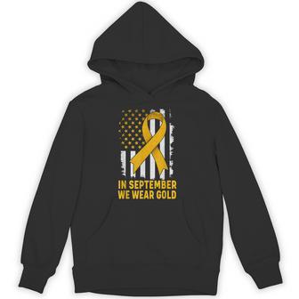 In September We Wear Gold Us Flag Childhood Cancer Awareness Hoodie - Thegiftio