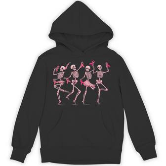 Skeleton Dancing Pink Ribbon Breast Cancer Awareness Support Hoodie - Seseable