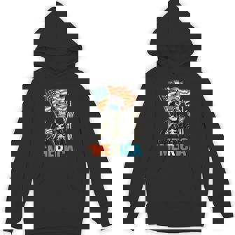 Skeleton Merica Rock American Flag Patriotic Usa 4Th Of July Hoodie - Monsterry