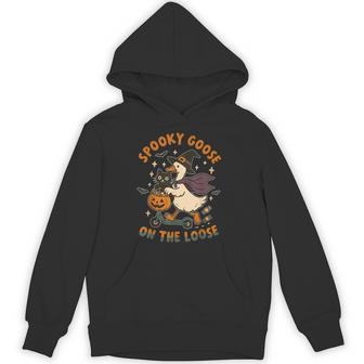 Spooky Goose On The Loose Witch Silly Goose Animal Halloween Hoodie - Thegiftio UK
