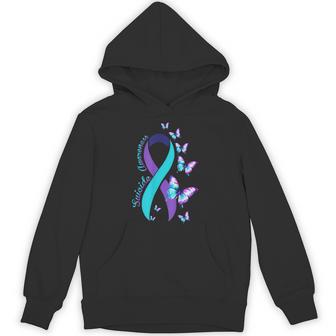 Suicide Prevention Awareness Teal Purple Ribbon Butterflies Hoodie - Thegiftio UK