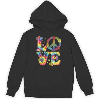 Tie Dye Love Peace Sign Retro Hippie Hoodie - Thegiftio UK