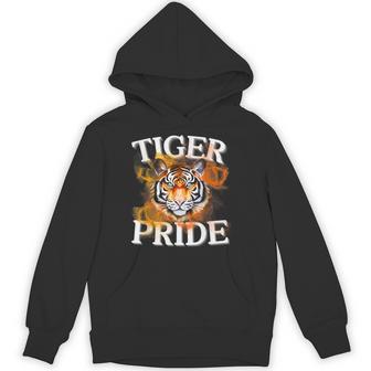 Tiger Pride Flame Tiger Mascot Retro School Sport Cheer Team Hoodie - Thegiftio UK