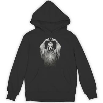 Vintage Ghost Face Heart Sign Hands Horror Costume Halloween Hoodie - Monsterry