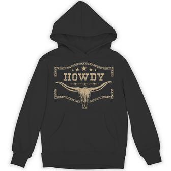 Vintage Howdy Name Bull Skull Country Cowboy Western Graphic Hoodie - Thegiftio UK