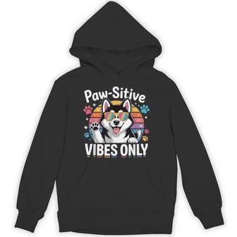 Vintage Siberian Husky Paw-Sitive Vibes Only Cute Dog Lover Hoodie - Thegiftio UK