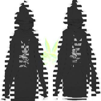 Weed Leaf Marijuana Leaf Hand Peace Sign Hand 420 Cannabis Hoodie - Monsterry