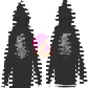 Western Country Pink Cowboy Boots Cowgirl Hat And Roses Hoodie - Thegiftio