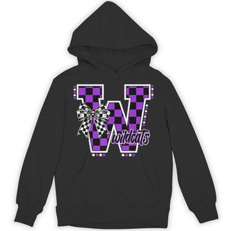 Wildcats Checkered Letter Purple Wildcat Pride School Spirit Hoodie - Thegiftio UK