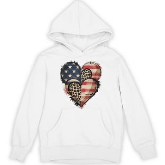 American Flag Heart Leopard Usa Patriotic 4Th Of July Hoodie - Thegiftio UK