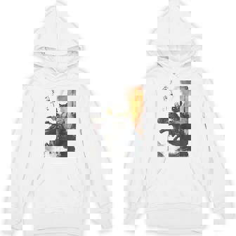 Black Cat Samurai Dinosaur Sea Wave Print Hoodie - Thegiftio