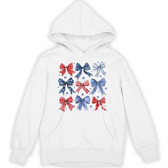 Coquette Red White & Blue Patriotic Bows 4Th Of July Hoodie - Thegiftio UK