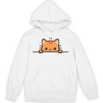 Cute Orange Kitty Cat Peeking Over At You Ginger Cat Lover Hoodie - Thegiftio UK