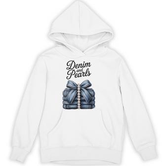 Fashion Style Outfit Glam Denim Pearls Jeans Blue Chic Trend Hoodie - Thegiftio UK