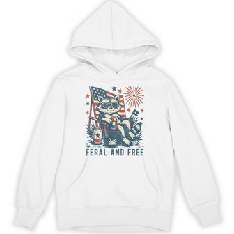 Feral And Free Raccoon 4Th Of July Patriotic Hoodie - Thegiftio UK
