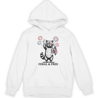 Feral But Free Raccoon Patriotic 4Th Of July Hoodie - Thegiftio UK