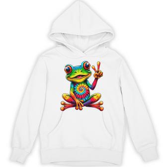 Hippie Tie-Dye Frog Peace Sign Hippie Hoodie - Thegiftio UK