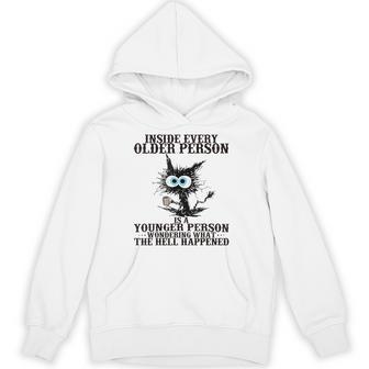 Retro Cat Inside Every Older Person Is A Younger Person Meme Hoodie - Thegiftio UK
