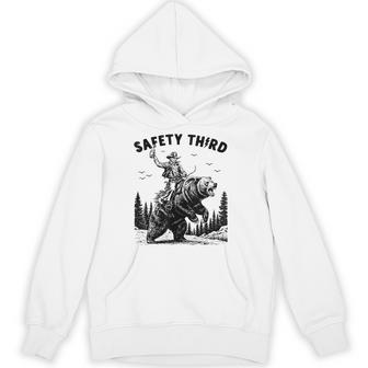 Safety Third Cowboy Riding Bear Humorous Yellowstone Park Hoodie - Thegiftio UK