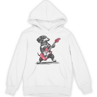 Vintage Dachshund Playing Guitar Weenie Rock And Roll Hoodie - Thegiftio UK
