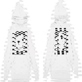 イエロー スマイル フェイスシャツ かわいい チェック柄 スマイル ハッピー パーカー - Kawaiitshirt