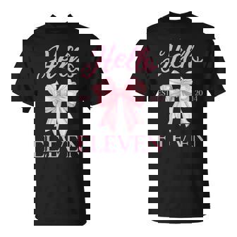 11Th Birthday Girl Cute Coquette Bow Hello Eleven Est 2014 T-Shirt | Mazezy