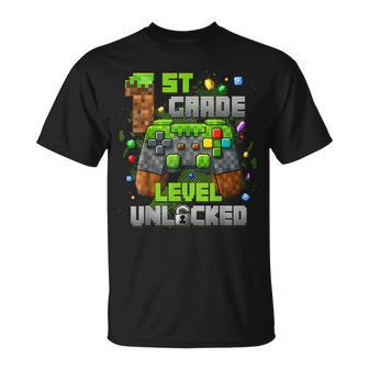 1St Grade Level Unlocked Video Gamer Pixel Back To School T-Shirt - Thegiftio UK
