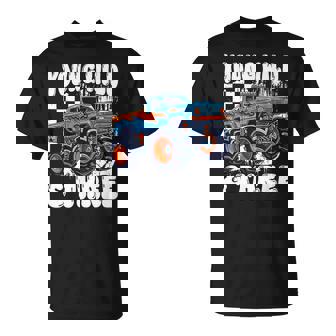3Rd Birthday Monster Truck Young Wild And Three 3 Year Old T-Shirt - Monsterry