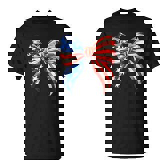 4Th Of July Girls Coquette Bow American Flag Usa Party Women T-Shirt | Mazezy