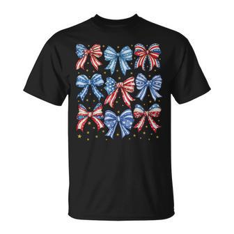 4Th Of July For Girls Coquette Bow American T-Shirt - Thegiftio UK