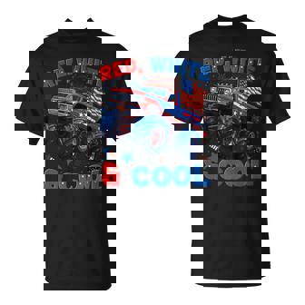 4Th Of July Red White And Cool Monster Truck Fireworks Boys T-Shirt | Mazezy