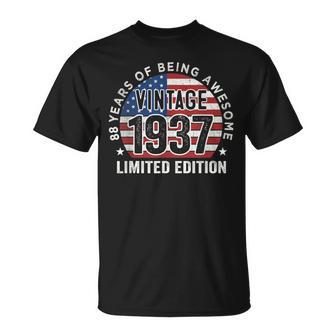 88Th Birthday Vintage 1937 88 Years Old Usa Flag T-Shirt - Monsterry