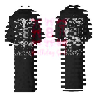 8Th Birthday Girl Coquette Pink Bows 8 Year Old Birthday T-Shirt - Thegiftio