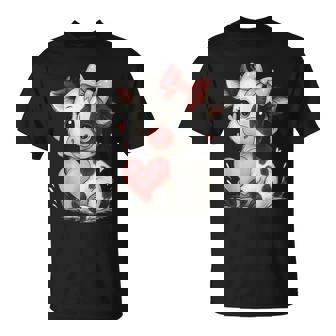 Adorable Baby Cow With Pink Coquette Bow Holding Heart T-Shirt - Monsterry