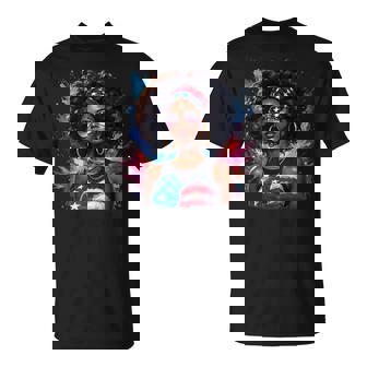 African American Afro 4Th Of July Freedom Black T-Shirt | Mazezy