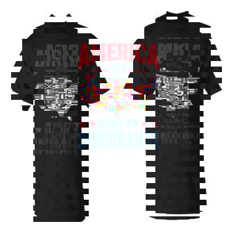 America Was Built By Immigrants Usa Flag Map Patriotic Pride T-Shirt - Thegiftio UK