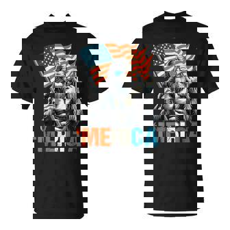 American Flag Patriotic 4Th Of July Bigfoot Merica Rock T-Shirt - Monsterry