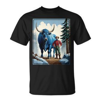 American Lumberjack Folk Hero Paul Bunyan & Babe The Giant Blue Ox In The Woods T-Shirt - Seseable