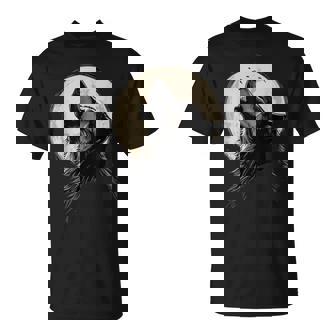 Arte De Luna Con Cabeza De Lobo Aullando Gráfico De Espíritu De Naturaleza Camiseta unisex - Regaloses