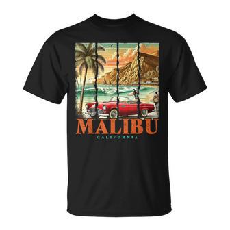 Arte Retro Deurf En Malibu Beachurfintage California Roadtrip Camiseta unisex - Regaloses