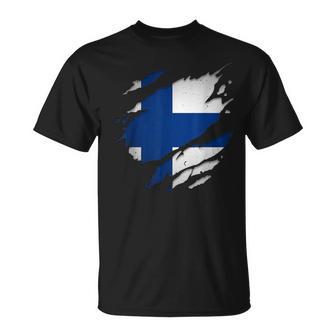 Bandera De Finlandia Desgarrada Camiseta unisex - Regaloses