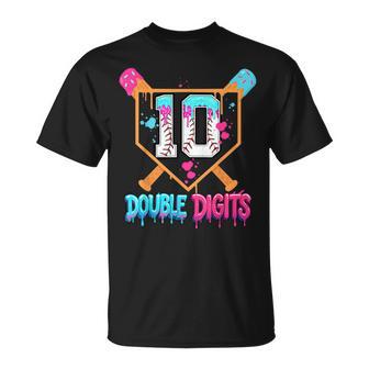 Baseball Drip 10Th Birthday Boy Double Digits Ice Cream Drip T-Shirt - Monsterry