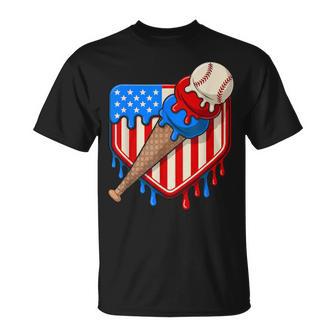 Baseball Drip 4Th Of July Usa Flag Ice Cream Drip Baseball T-Shirt - Thegiftio