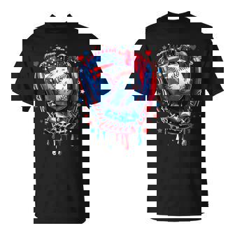 Baseball Glove Drip Boy Ice Cream Patriotic Us Flag 4Th July T-Shirt - Monsterry