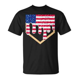 Baseball Ice Cream Drip Patriotic American Flag 4Th Of July T-Shirt - Thegiftio UK